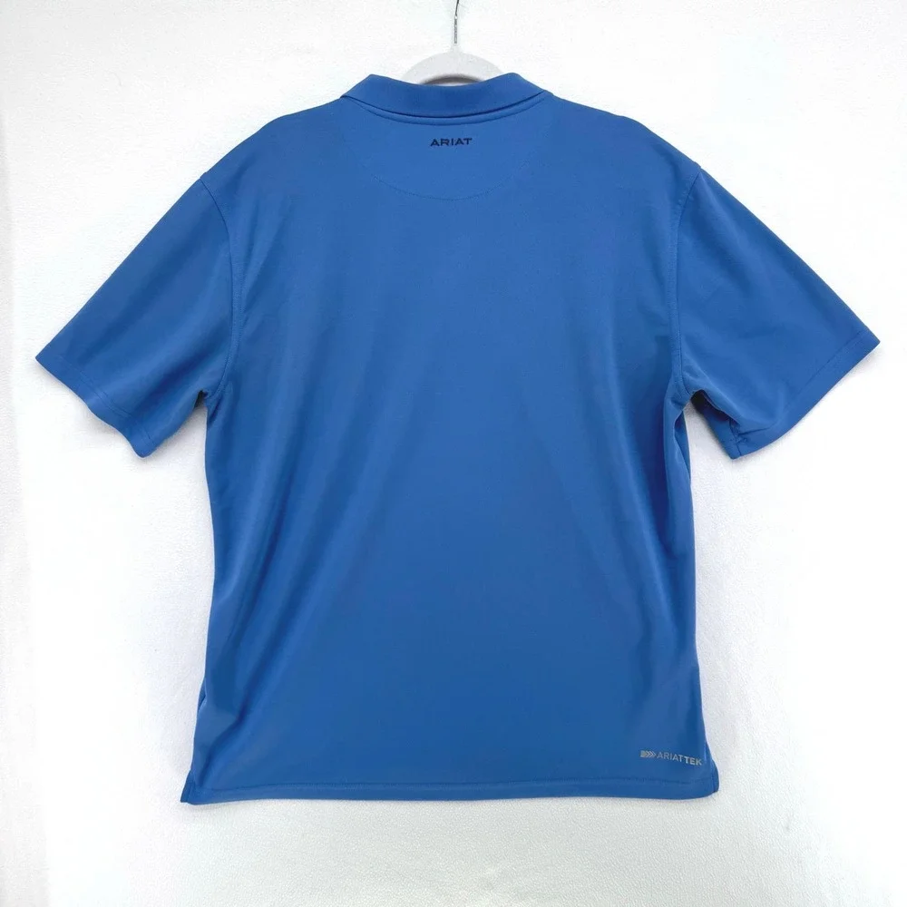 Ariat Golf Shirt Mens Large Blue AriatTek Heat Series Performance Short Sleeve - Picture 2 of 10